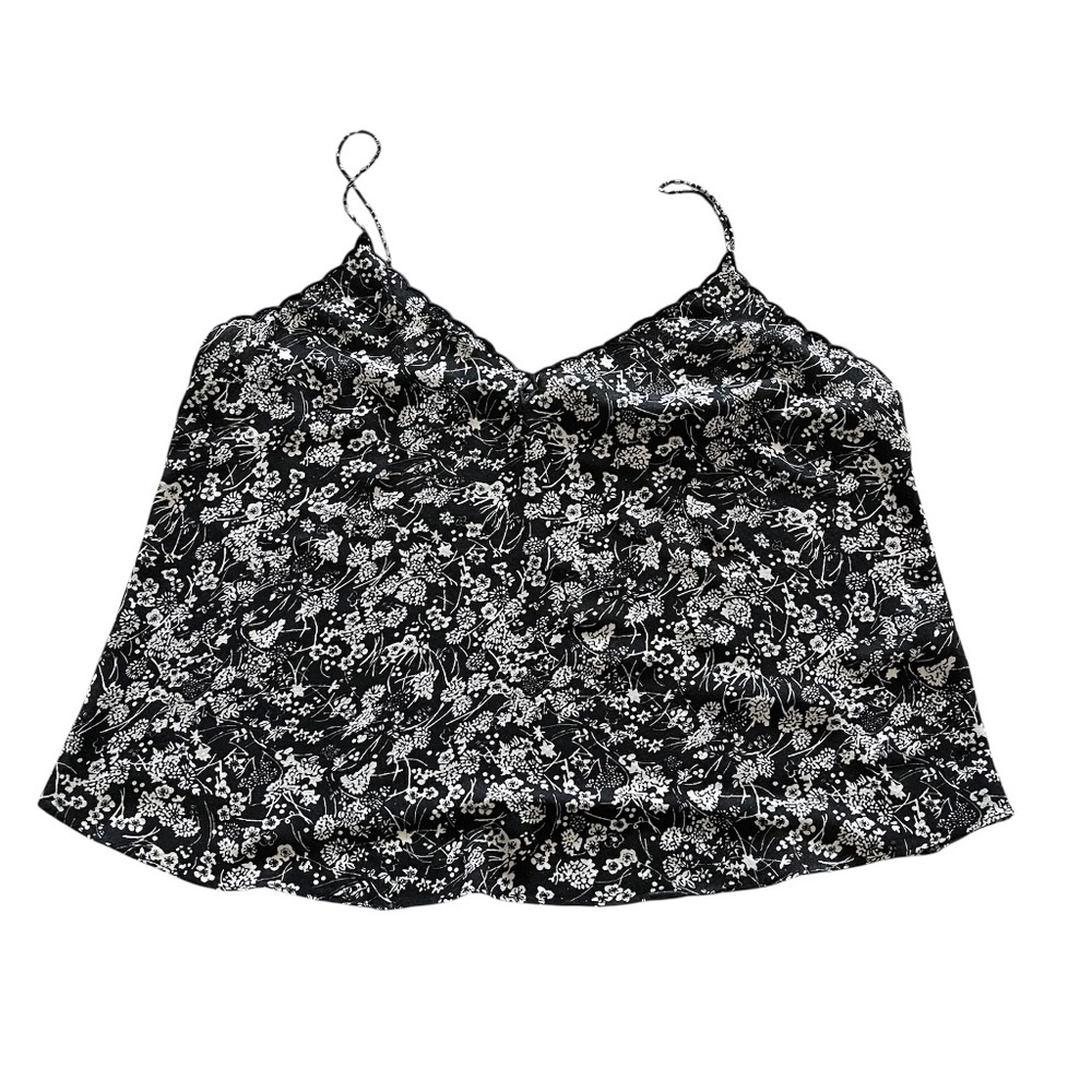 Free People Intimately Kora Floral Cami Top Sz L Black Cream Boho Fairycore Y2K